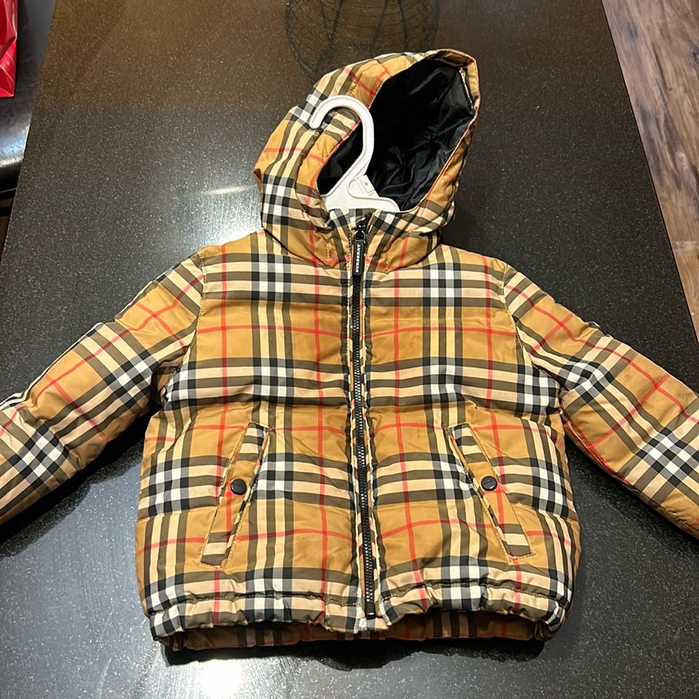 Infant Baby Boy Burberry puffer winter jacket with attached hoodie